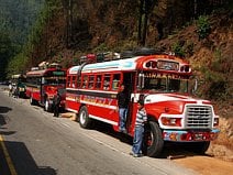 photo de bus bariolés qui font partie du folklore guatémaltèque