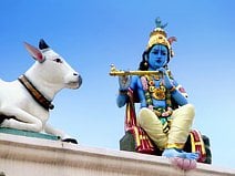 photo de la statue de Krishna sur l’enceinte du temple Sri Mariamman
